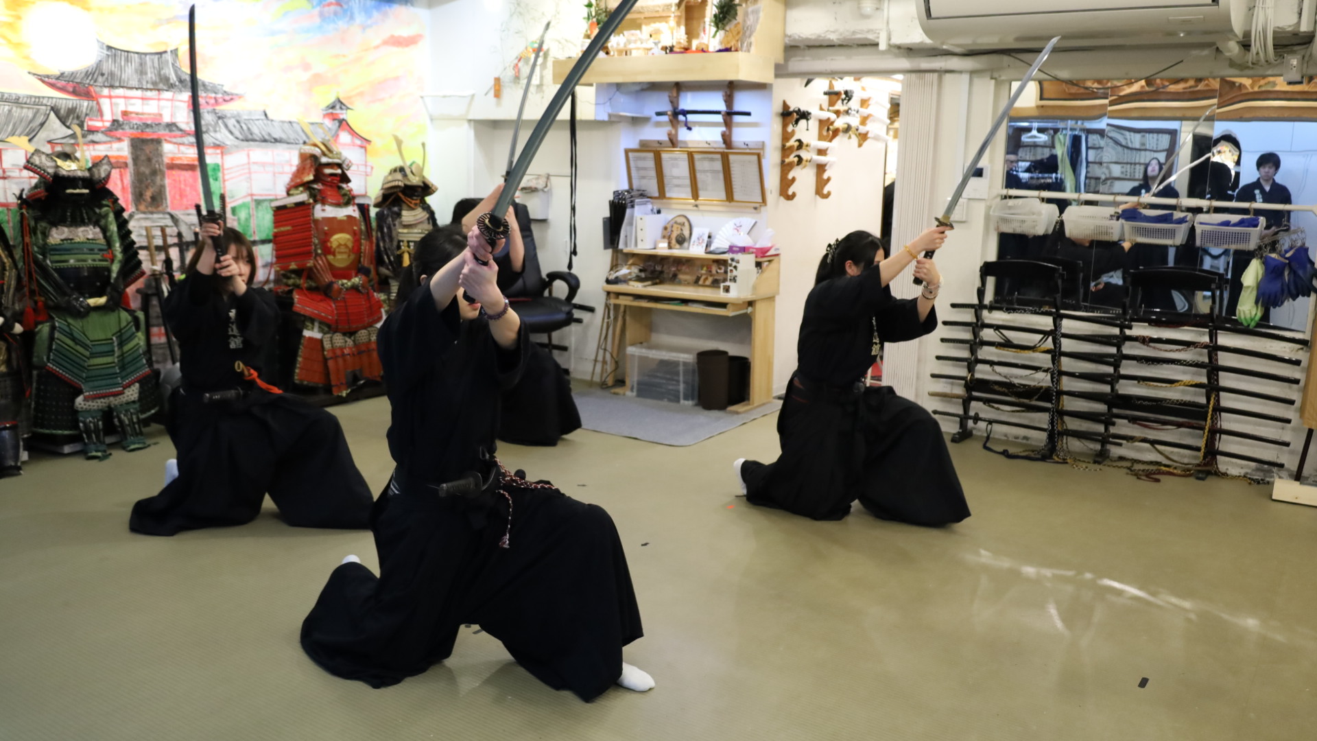 More than twenty regular students training at Yushinkan dojo, central Kyoto