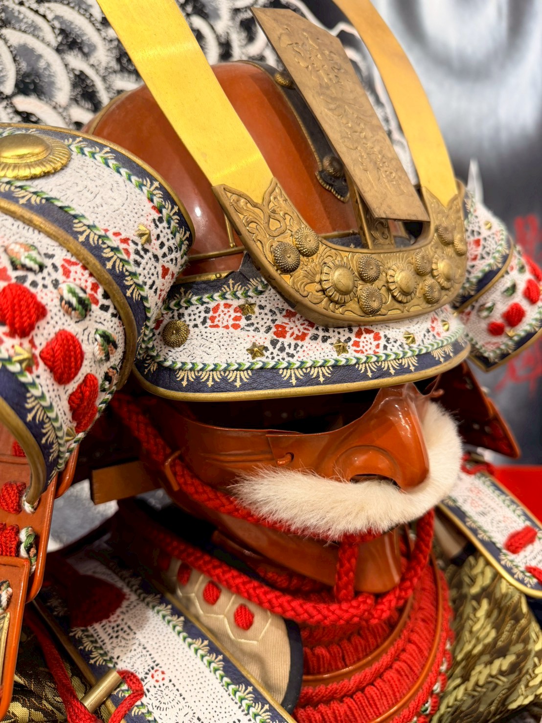 Samurai mempo face mask and helmet brim detail